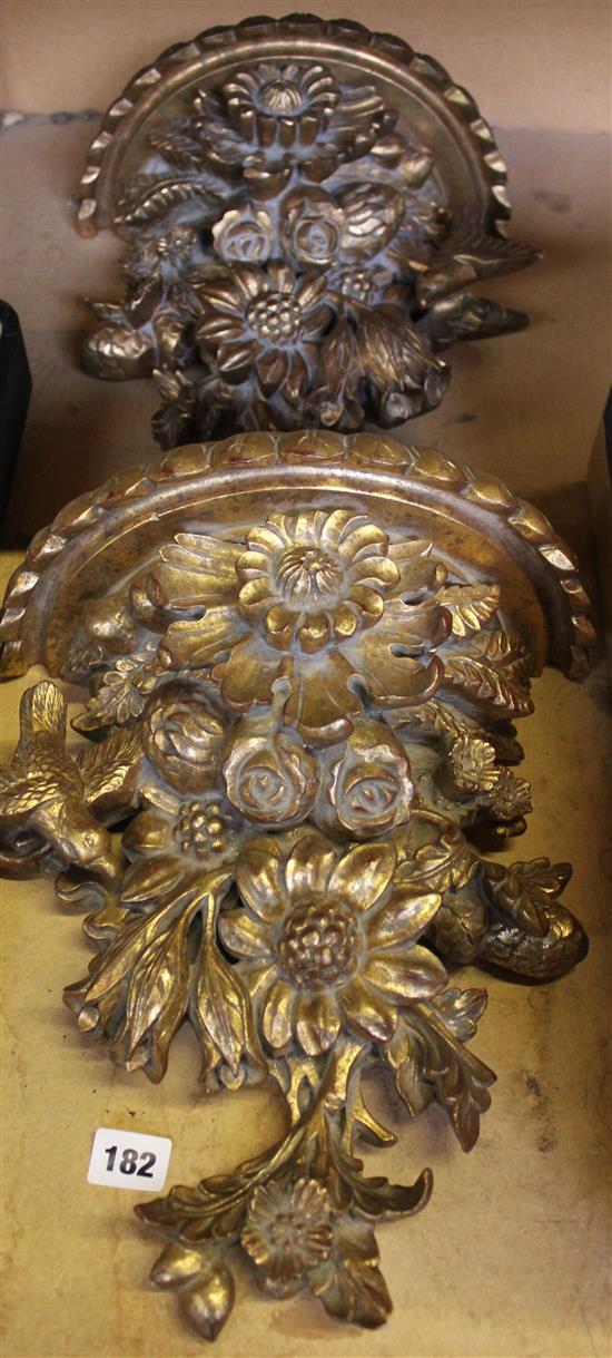 Pair of carved wood wall brackets